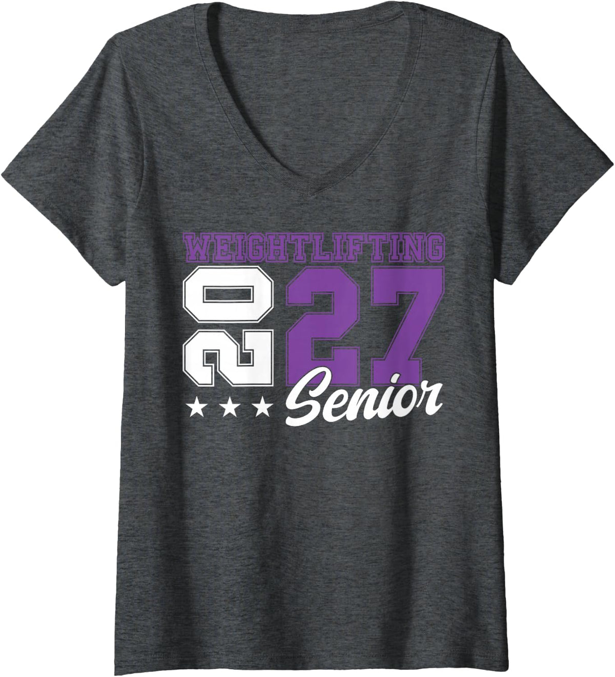 Women's Weightlifting Senior Night Weightlifting 2027 Graduation 53 V-Neck T-Shirt - Dark Heather Grey