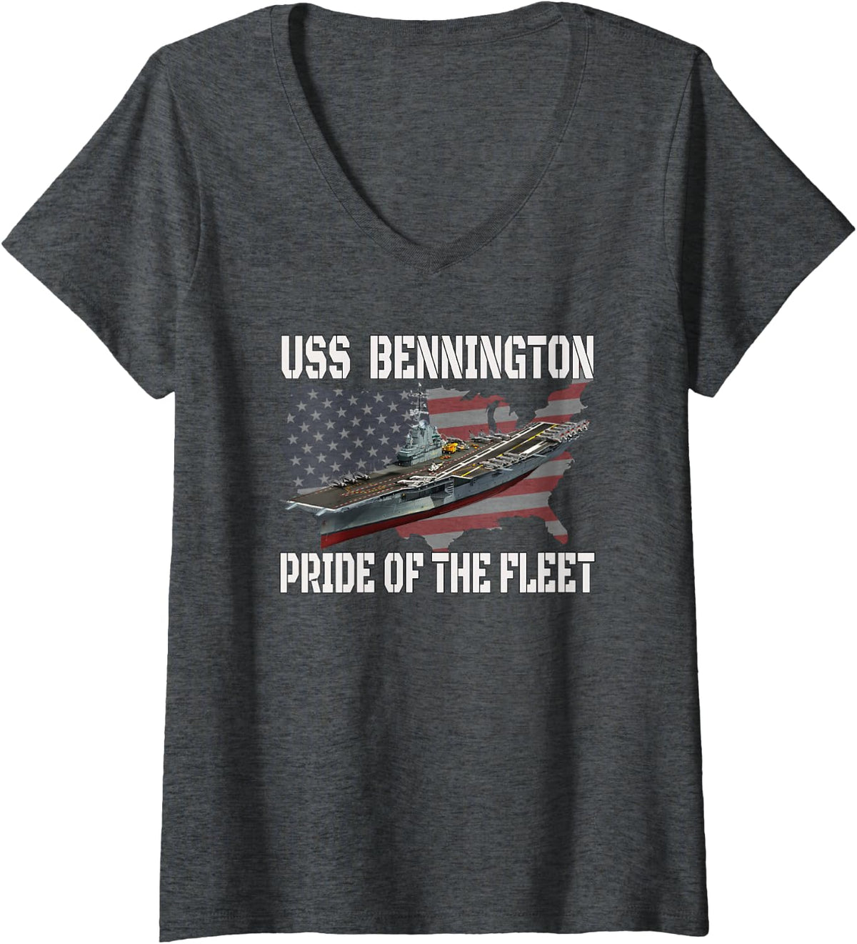 Women's USS Bennington Aircraft Carrier Father Grandpa Veterans Day V-Neck T-Shirt - Dark Heather Grey