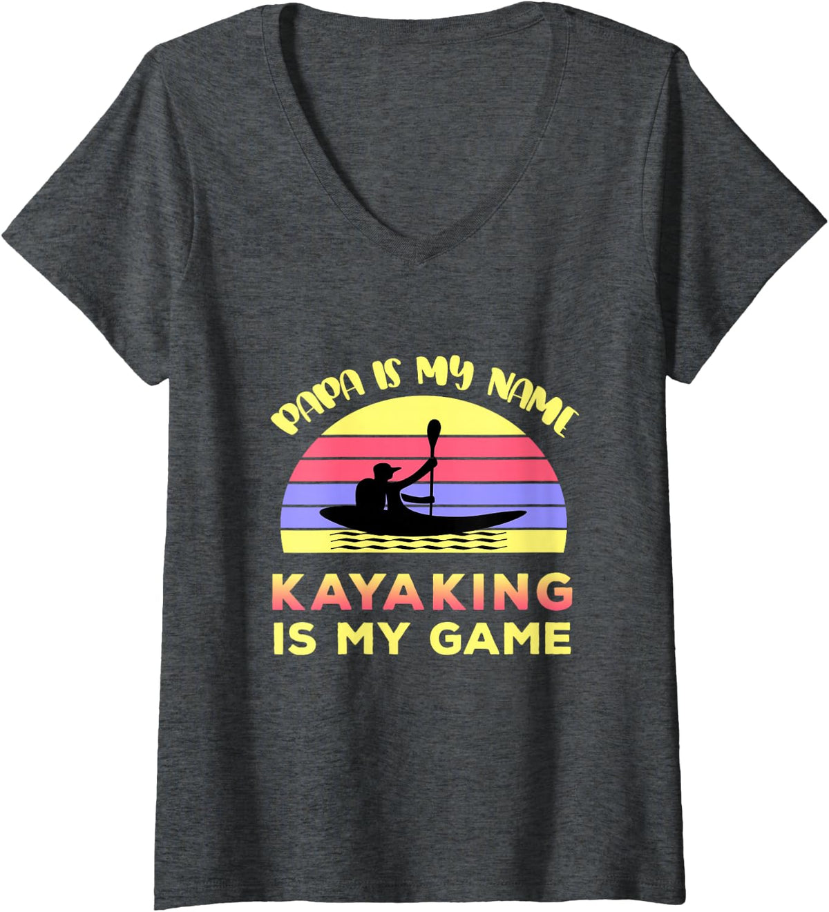 Women's Kayak Dad Gifts - Kayaking is My Game Sports Lover V-Neck T-Shirt - Dark Heather Grey