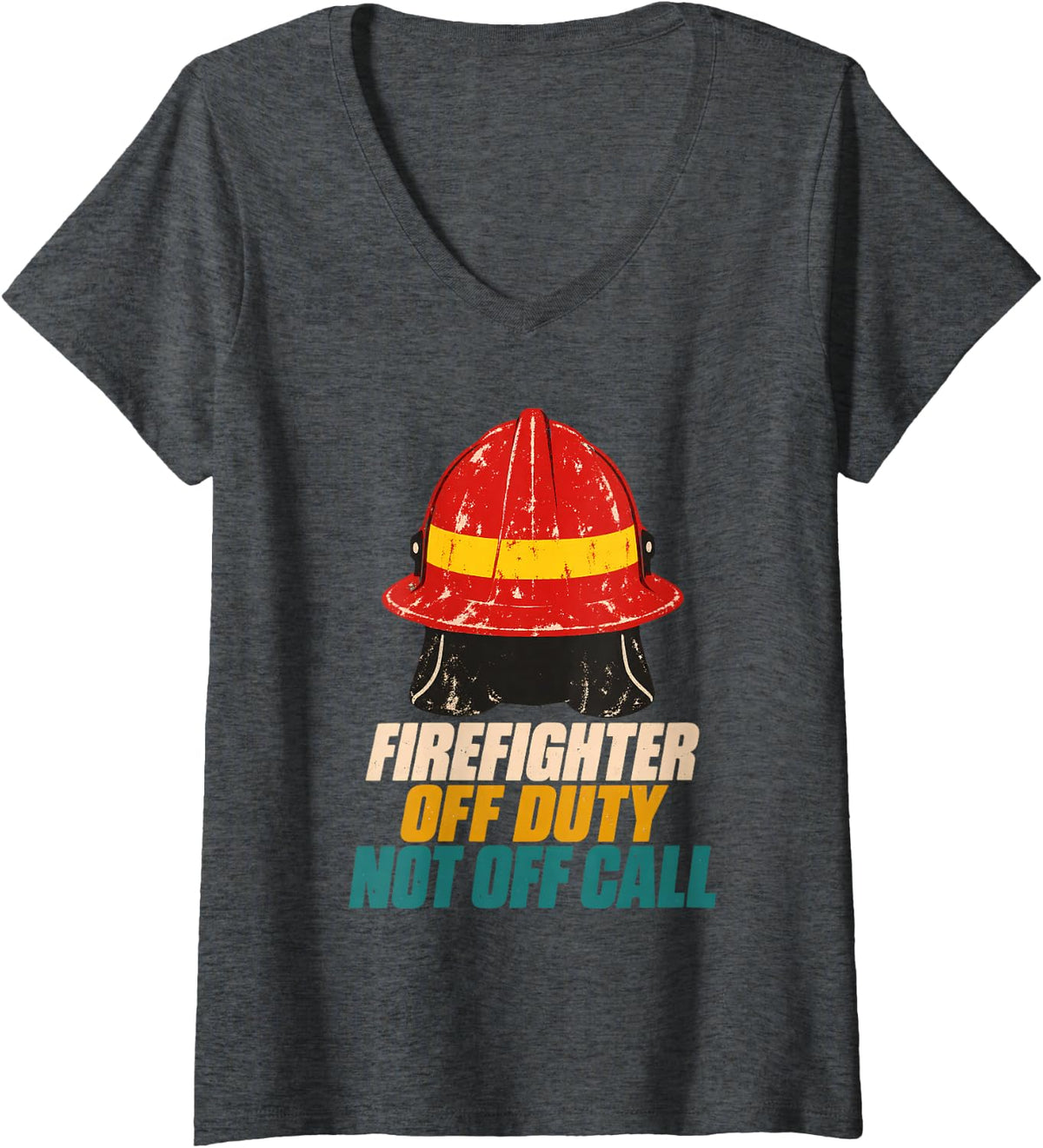 Women's Firefighter Off Duty Not Off Call Firefighters Bunker Gear V-Neck T-Shirt - Dark Heather Grey