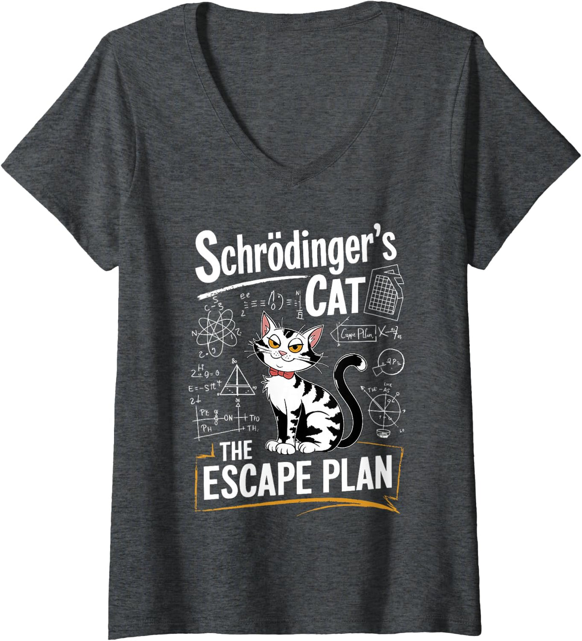 Women's Schrödinger's Cat Escape Plan Science Physics Enthusiasts V-Neck T-Shirt - Dark Heather Grey
