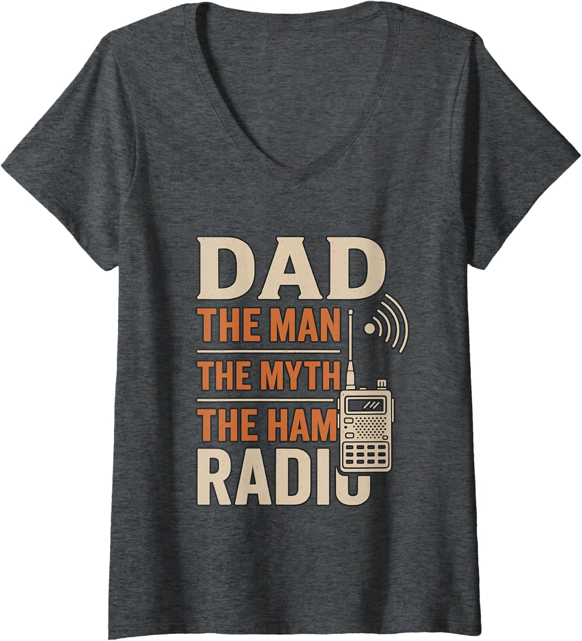 Women's Ham Radio Dad Amateur Radio Operator Papa Daddy Fathers Day V-Neck T-Shirt - Dark Heather Grey