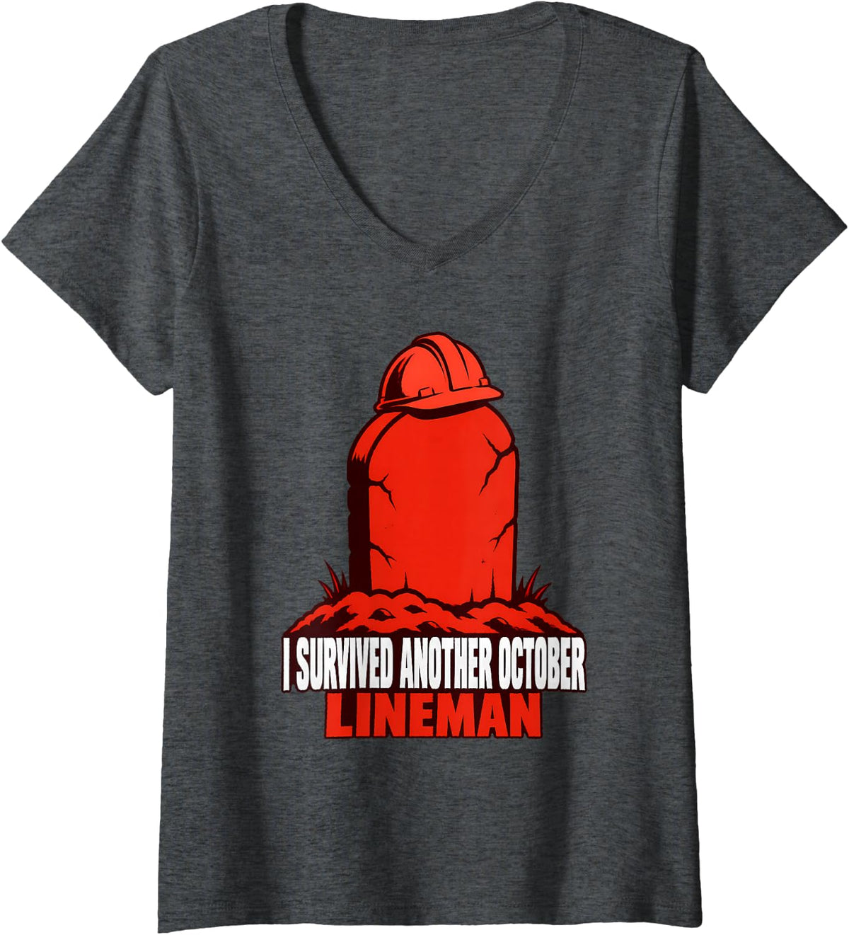 Women's I Survived Another October Lineman Survival Halloween V-Neck T-Shirt - Dark Heather Grey