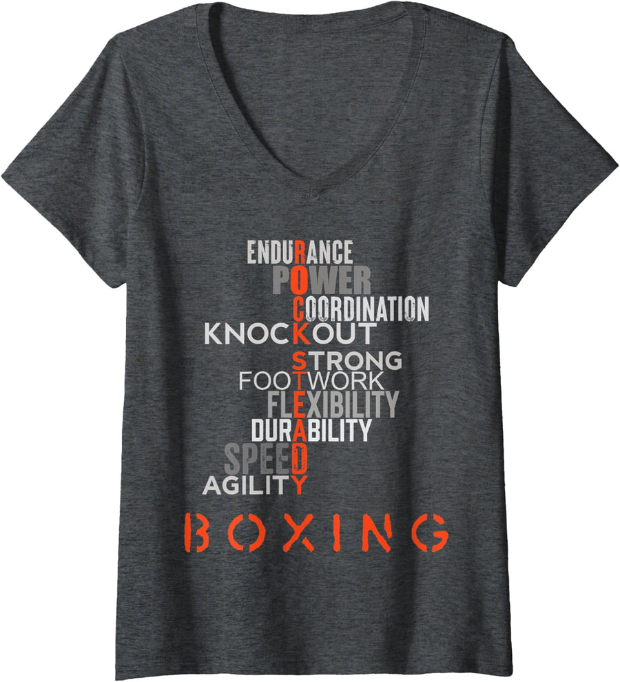 Womens Rock Steady Boxing Parkinson's Character Strong V-Neck T-Shirt - Dark Heather Grey
