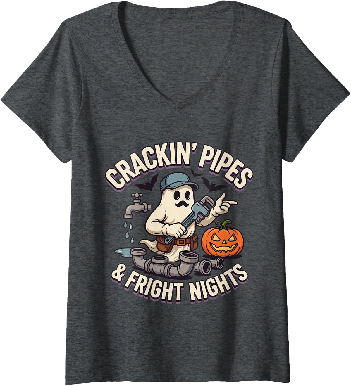 Women's Halloween Plumber V-Neck T-Shirt - Dark Heather Grey
