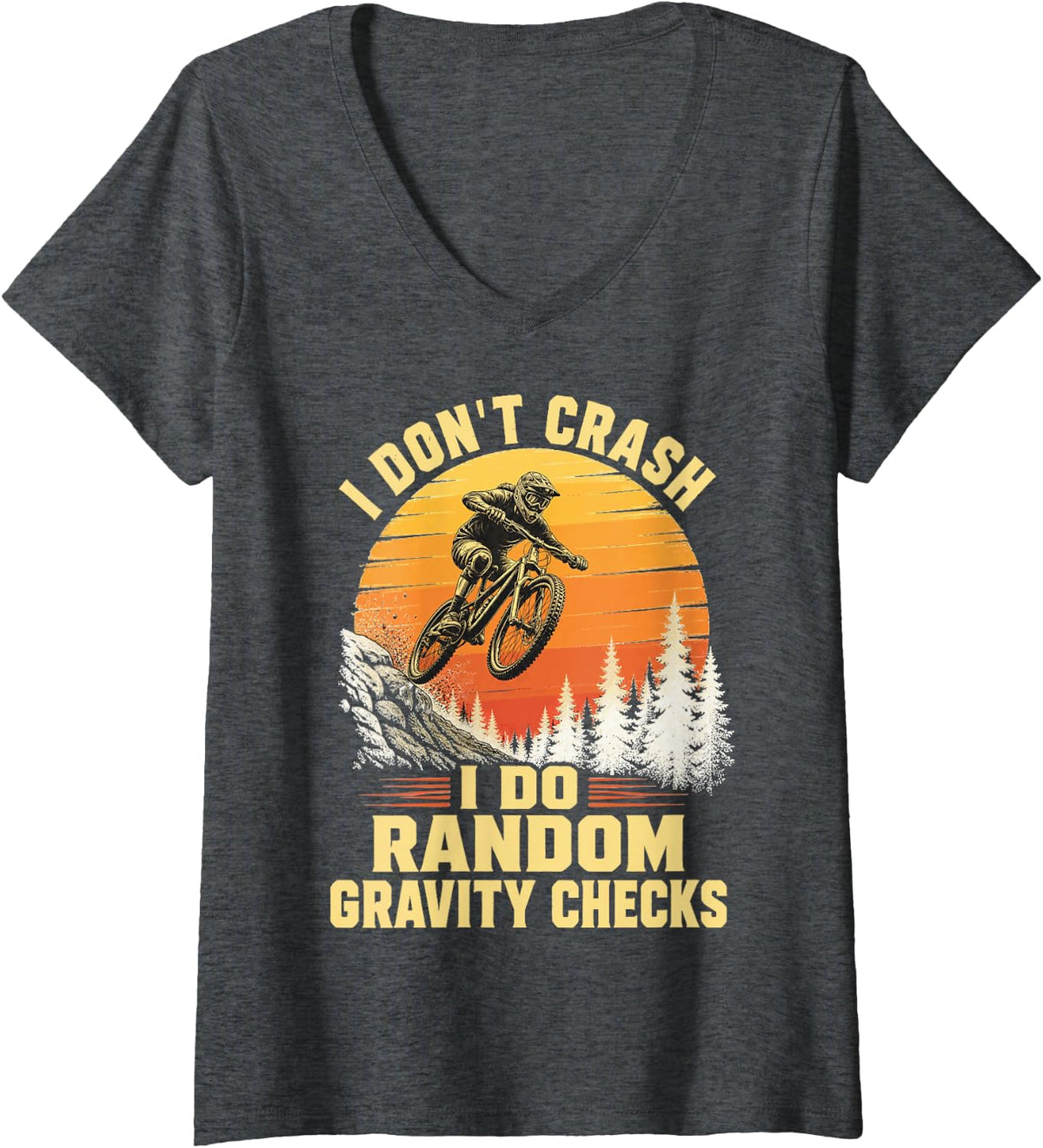 Women's Funny Mountain Bike Downhill Trail Racing MTB Rider V-Neck T-Shirt - Dark Heather Grey