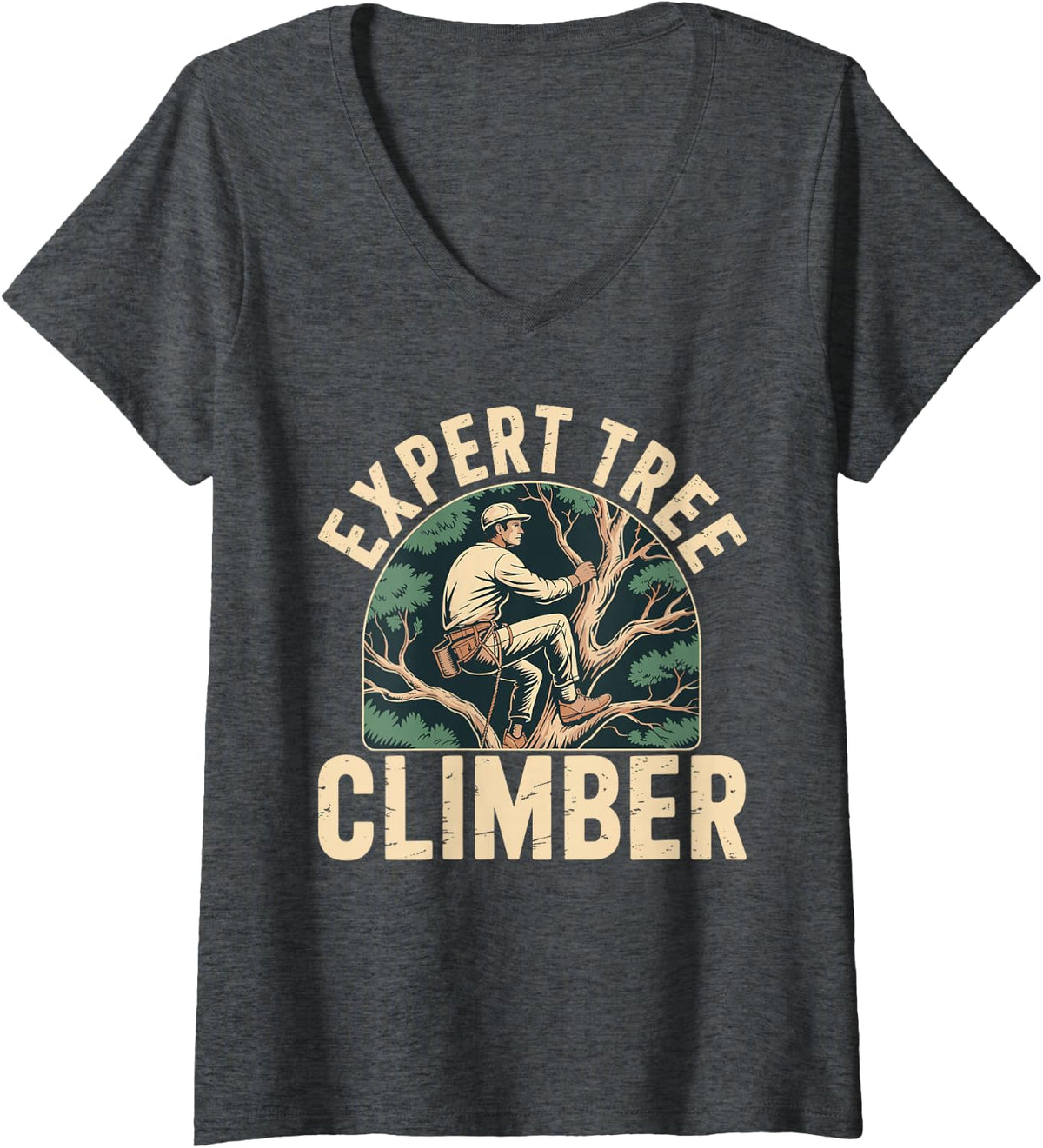 Women's Expert Tree Climber Hiking Nature Outdoors V-Neck T-Shirt - Dark Heather Grey