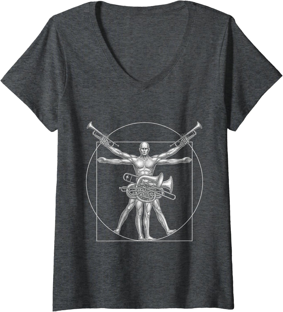 Women's Trumpet Marching Band Da Vinci Trumpeter Vintage V-Neck T-Shirt - Dark Heather Grey
