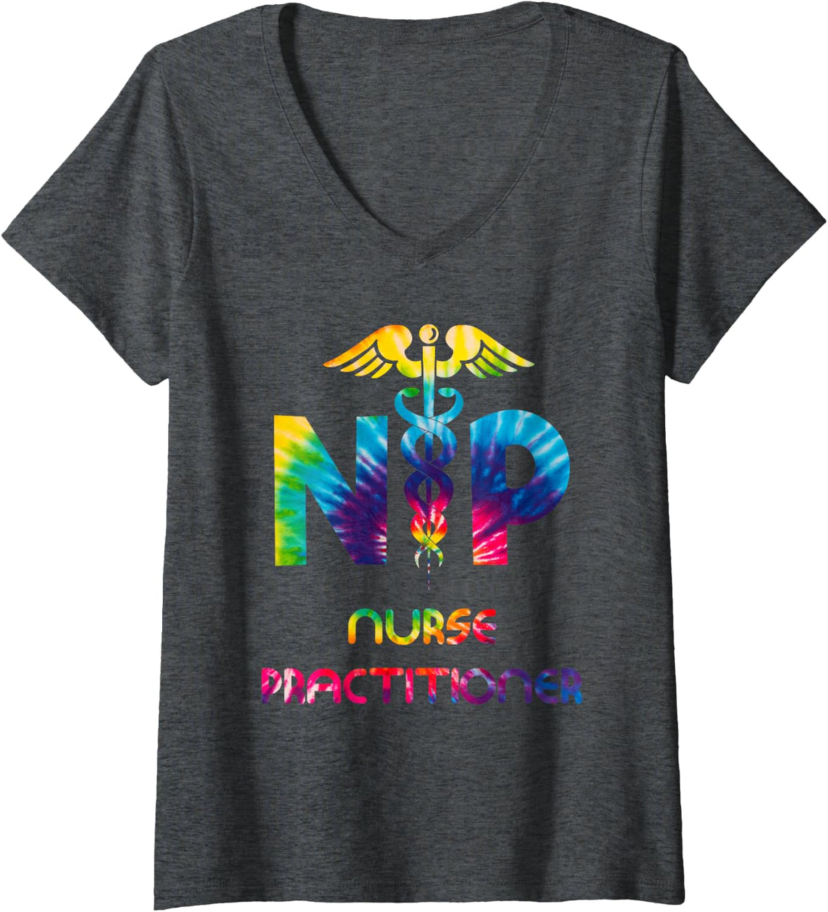 Women's Tie Dye NP Nurse Practitioner Cute for Her Nursing Student V-Neck T-Shirt - Dark Heather Grey