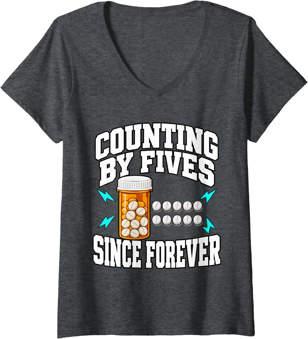 Women's Pharmacy Tech Counting By Fives Since Forever Pharmacist Fun V-Neck T-Shirt - Dark Heather Grey