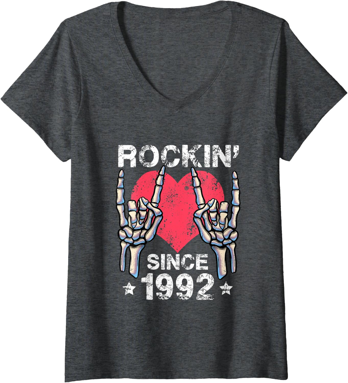 Womens Rockin Since 1992 Rock&Roll Birthday Retro Rock And Roll V-Neck T-Shirt - Dark Heather Grey