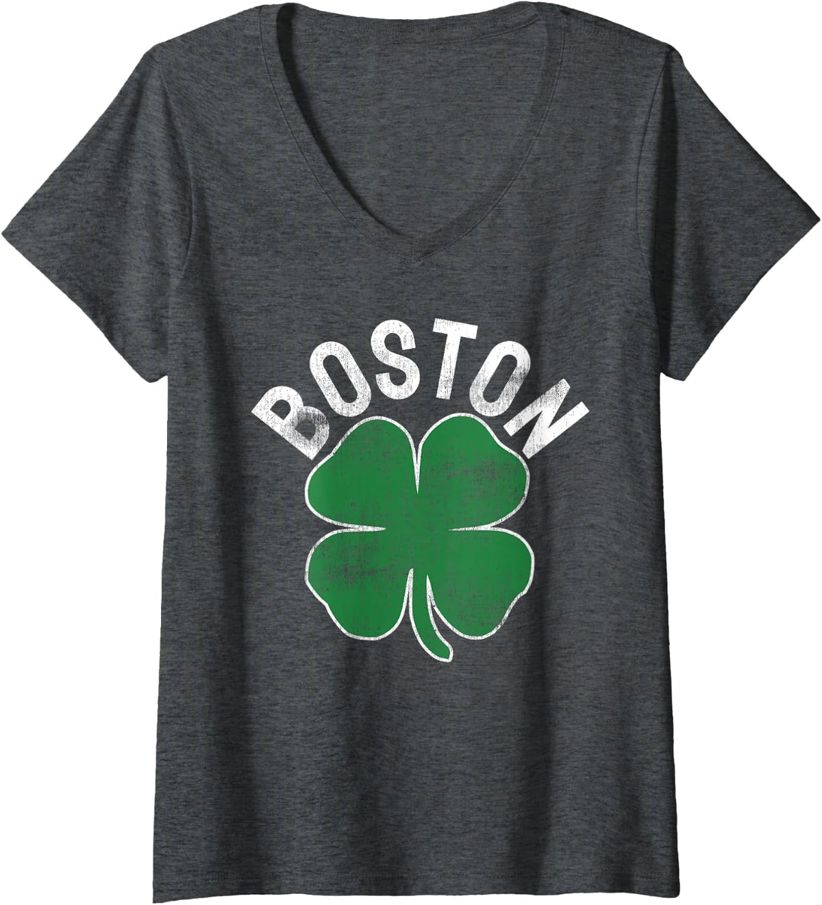 Womens St. Patrick's Day Shamrock Massachusetts Boston Irish Green V-Neck T-Shirt - Dark Heather Grey