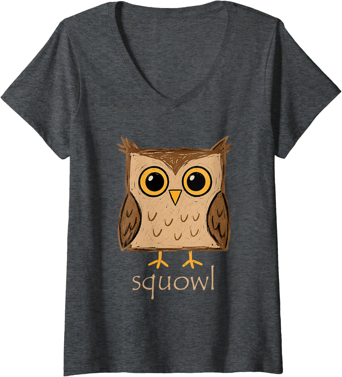 Women's Square Owl Pun Squowl Geometry Bird Math Wordplay Humor V-Neck T-Shirt - Dark Heather Grey