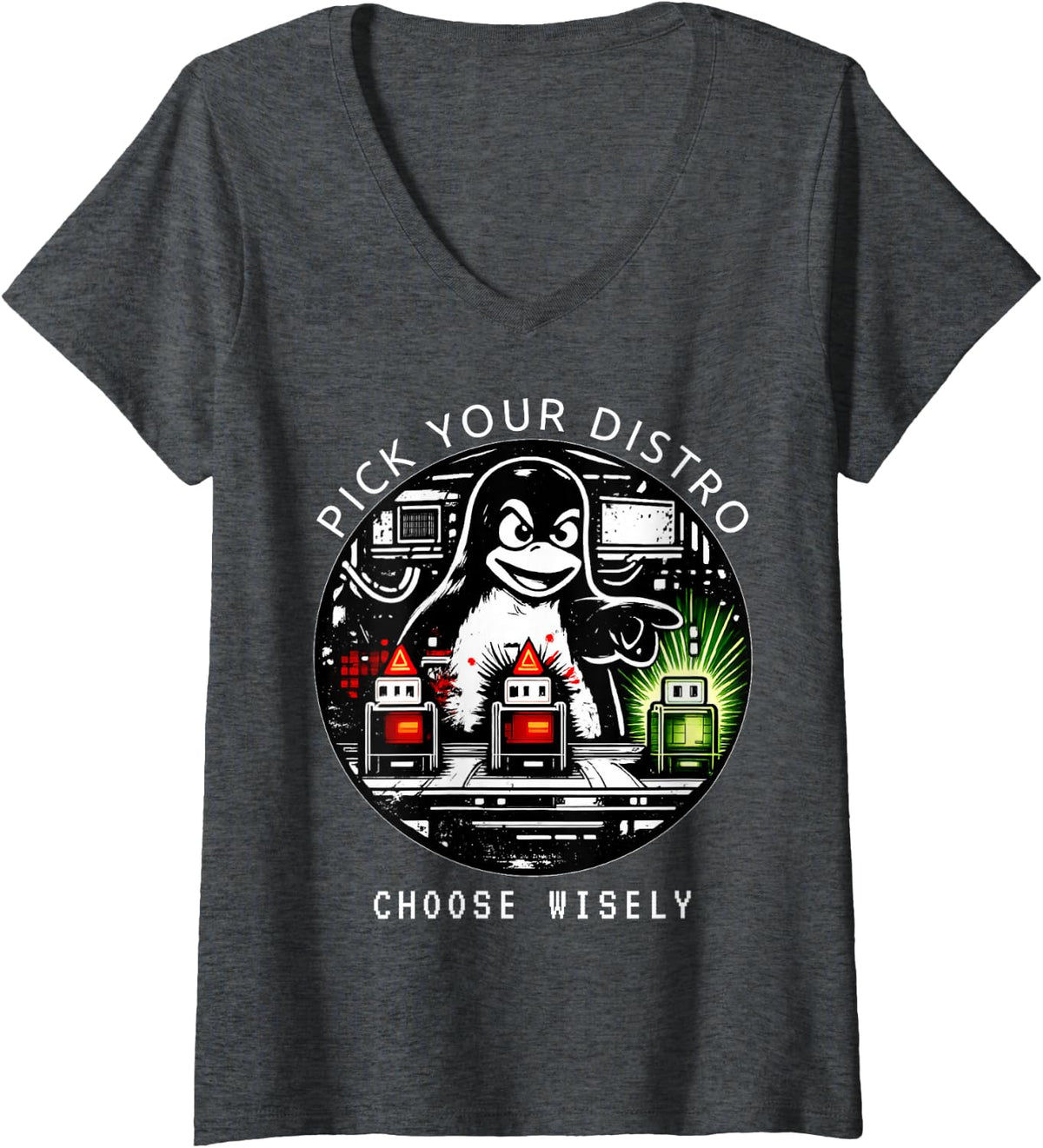 Women's Linux Distro Wise Sysadmin Funny Nerd Admin V-Neck T-Shirt - Dark Heather Grey