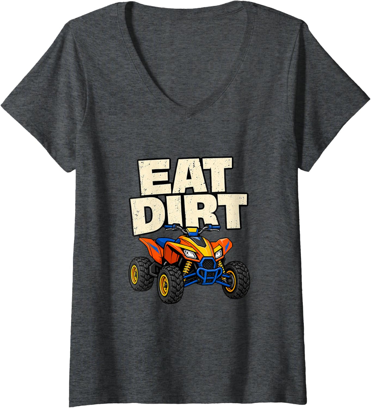 Women's Four Wheeling Quad Biking Off Road Rider Humor V-Neck T-Shirt - Dark Heather Grey