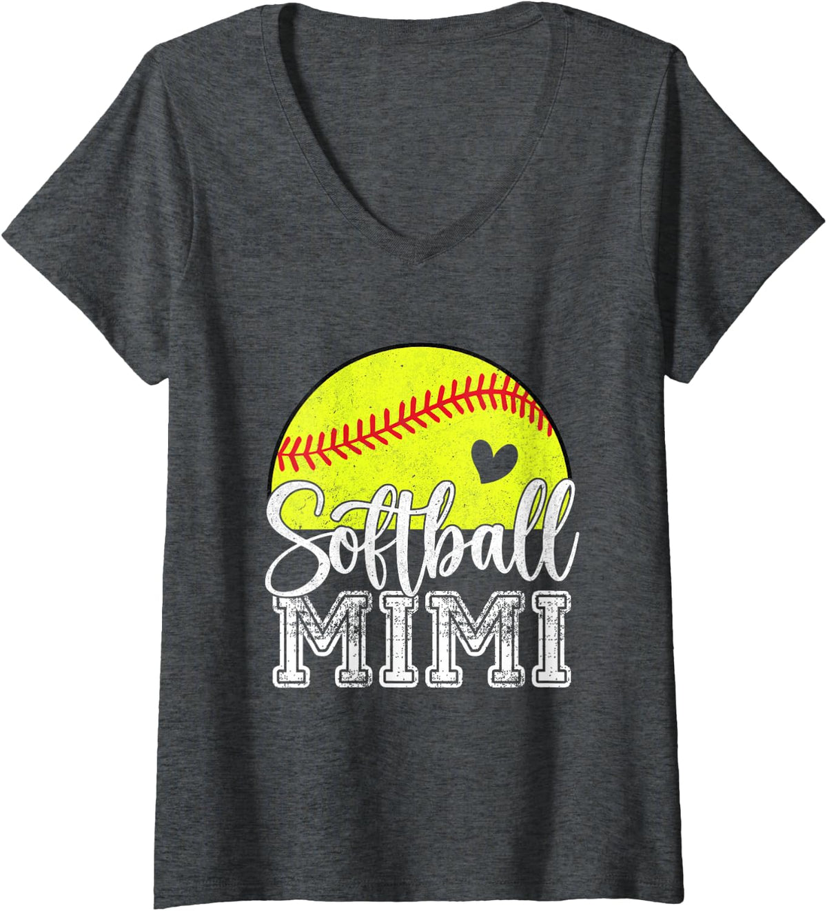 Women's Softball Mimi Gifts for Mother's Day Women Softball Lovers V-Neck T-Shirt - Dark Heather Grey