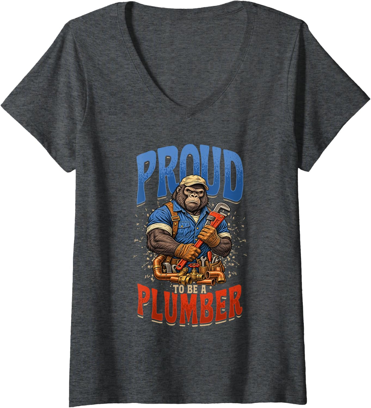 Women's Plumber Proud Plumber and Gorilla V-Neck T-Shirt - Dark Heather Grey