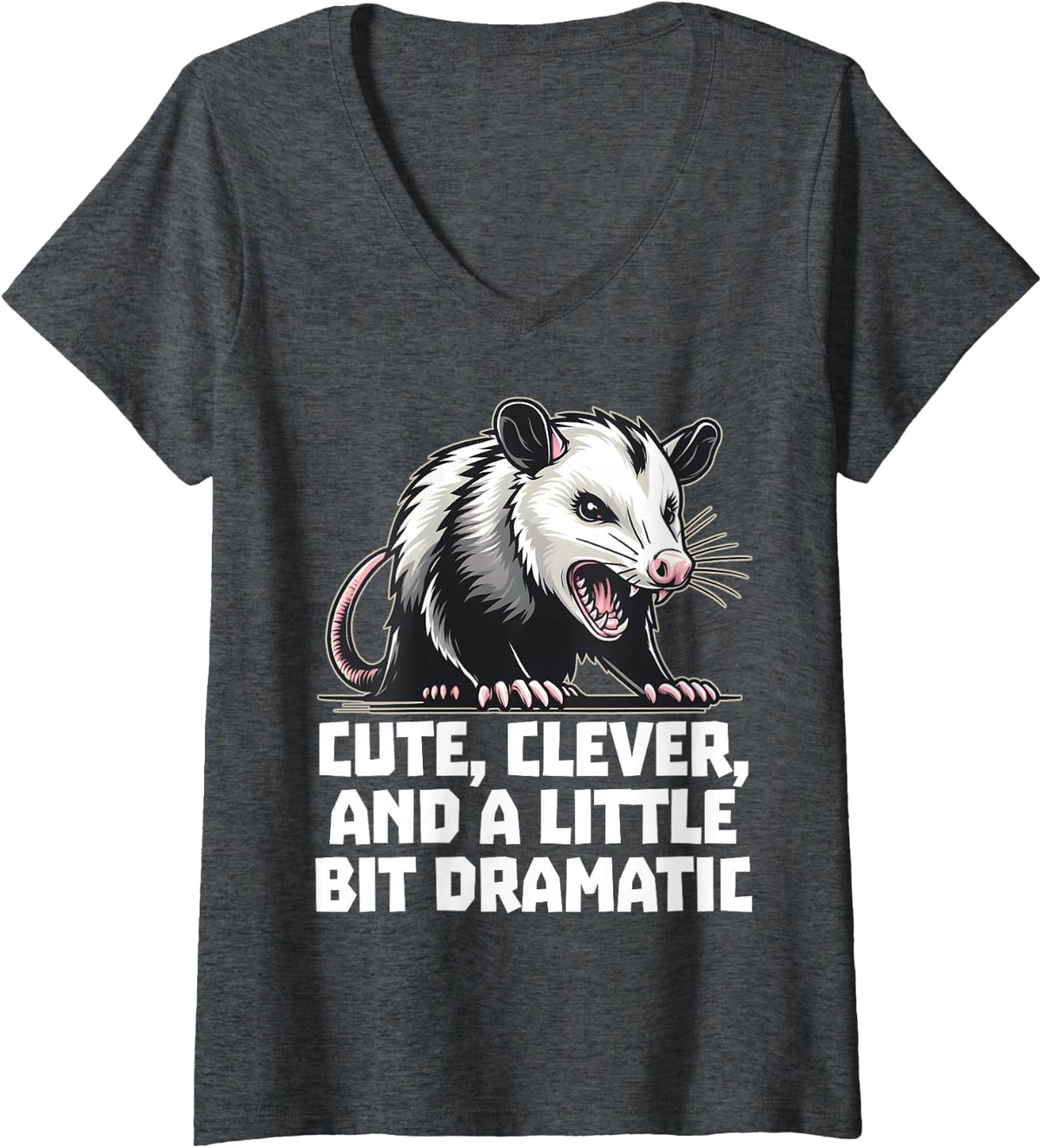 Women's Funny Delightful Sarcastic Angry Opossum Possum V-Neck T-Shirt - Dark Heather Grey