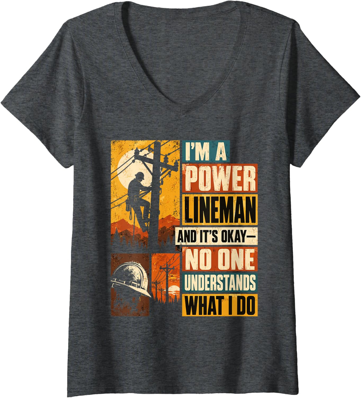 Women's Power Lineman Humor Utility Worker V-Neck T-Shirt - Dark Heather Grey