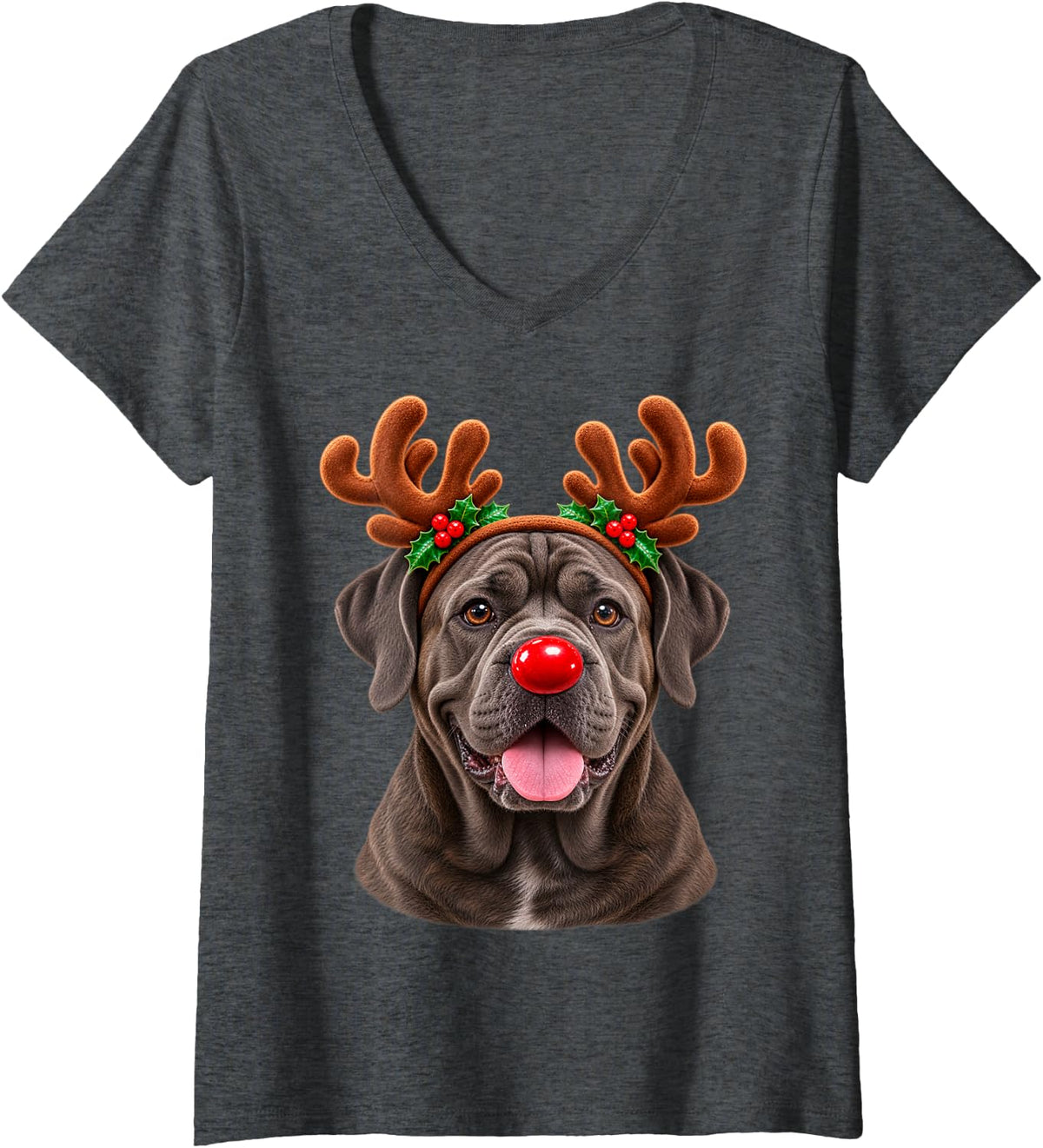 Women's Christmas Cane Corso Reindeer Dog Lover Cane Corso Mom V-Neck T-Shirt - Dark Heather Grey
