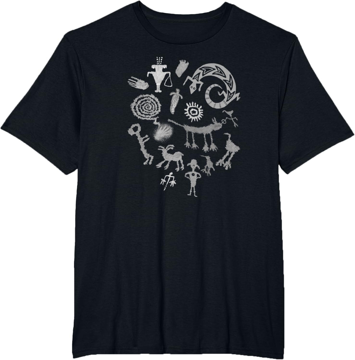 Multiple Petroglyphs in Gray! Ancient rock art carvings! T-Shirt - Black
