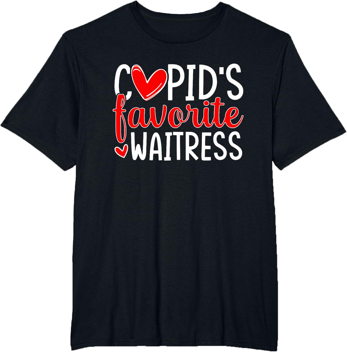 Cupid's Favorite Waitress Funny Hearts Valentine's Day T-Shirt - Black