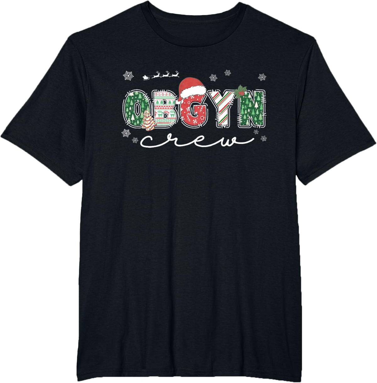 OBGYN Crew Christmas OB Nurse Santa Hat Holiday Pajama T-Shirt - Black