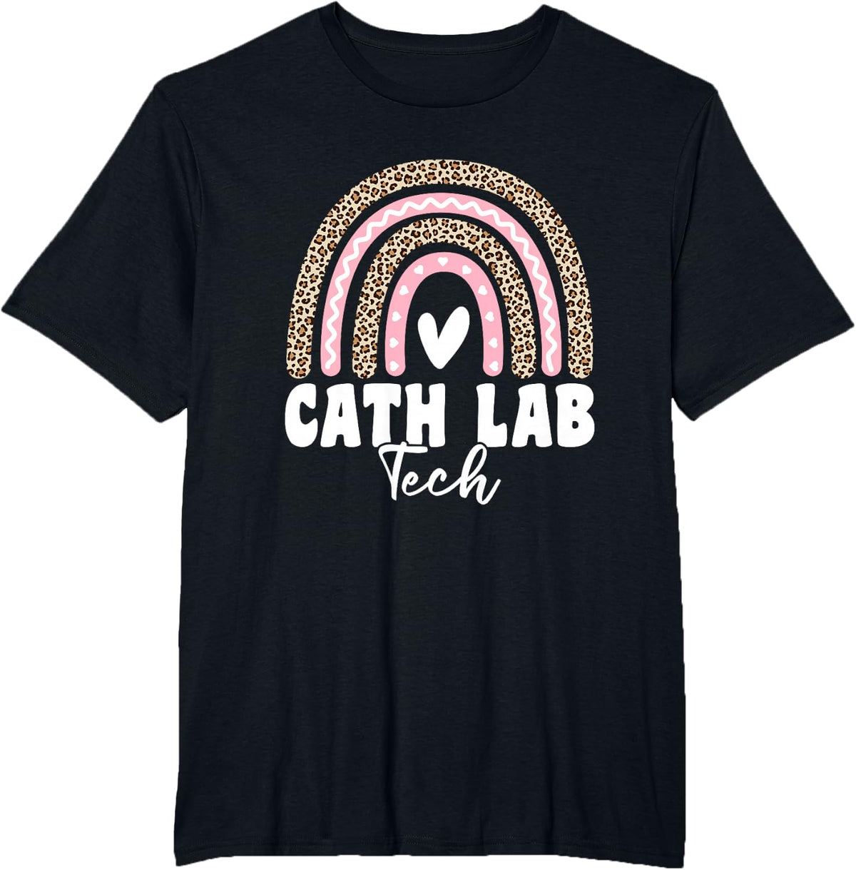 Cath Lab Tech Cath Lab Technician Rainbow Leopard T-Shirt - Black