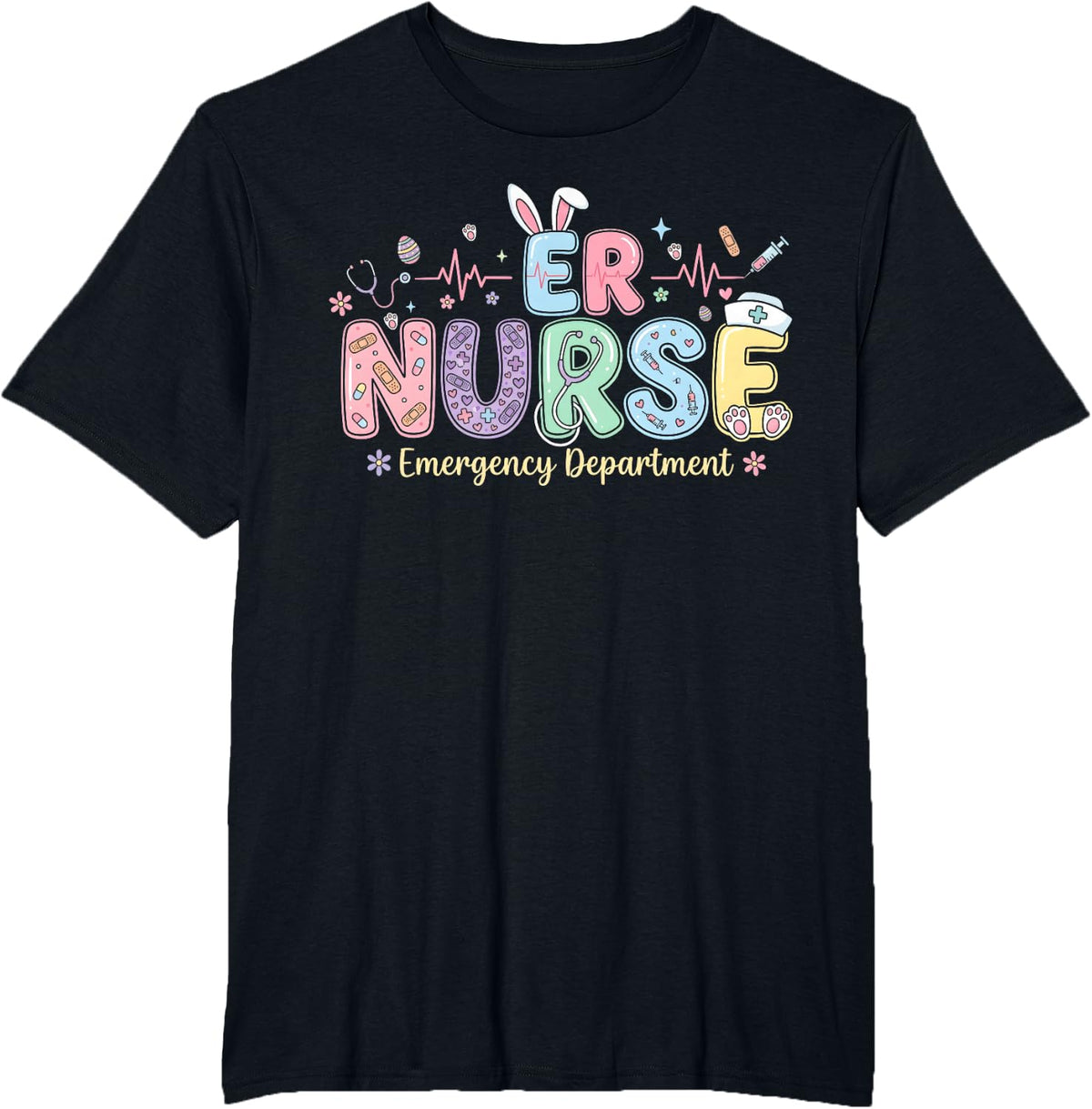 ER Nurse Easter Bunny Emergency Room Department Worker T-Shirt - Black