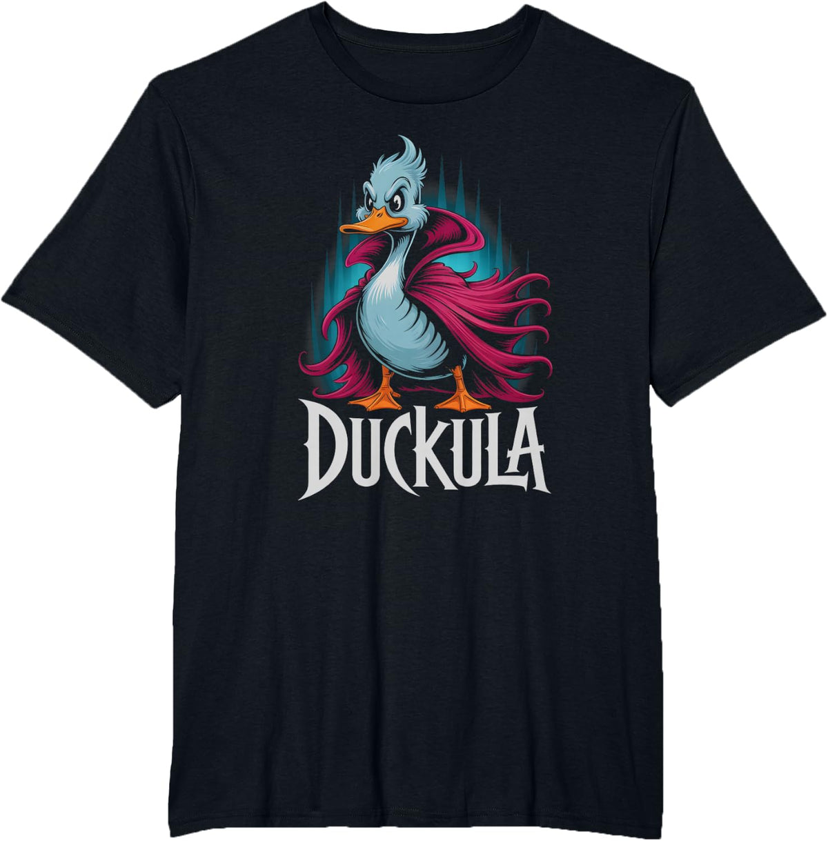 Kawaii Halloween Farm DUCKULA Count Creepy Pumpkin Haunted T-Shirt - Black