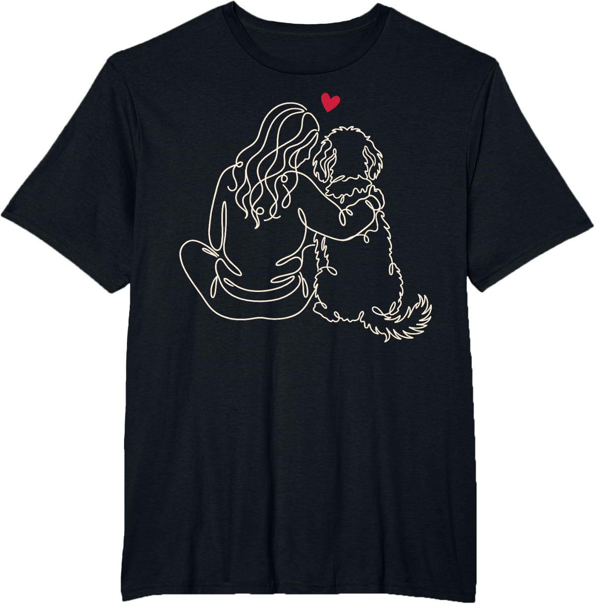Cockapoo Girl Heart Line Art T-Shirt - Black