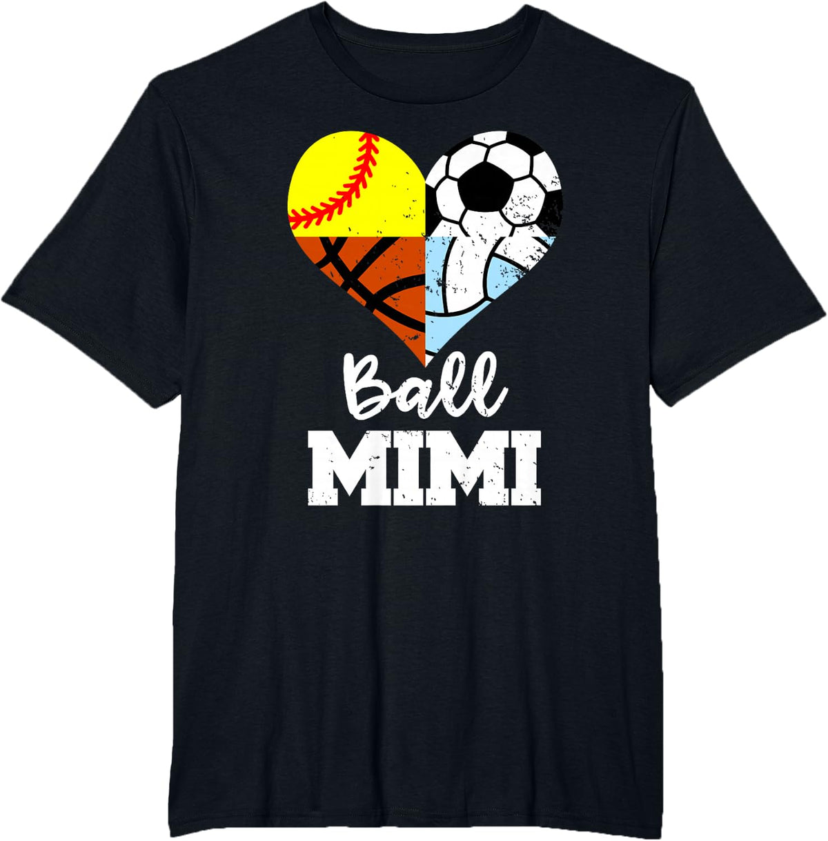 Ball Mimi Soccer Softball Volleyball Basketball Mimi Heart T-Shirt - Black