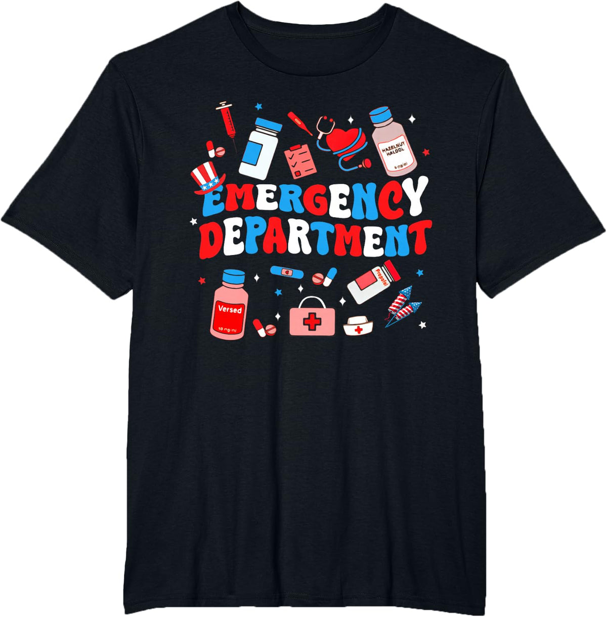 Emergency Department ER Nurse USA Flag Patriotic 4th Of July T-Shirt - Black