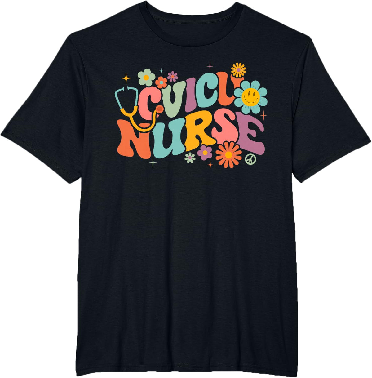 Retro Groovy CVICU Nurse Cardiovascular Intensive Care Unit T-Shirt Tee for Nurses - Black
