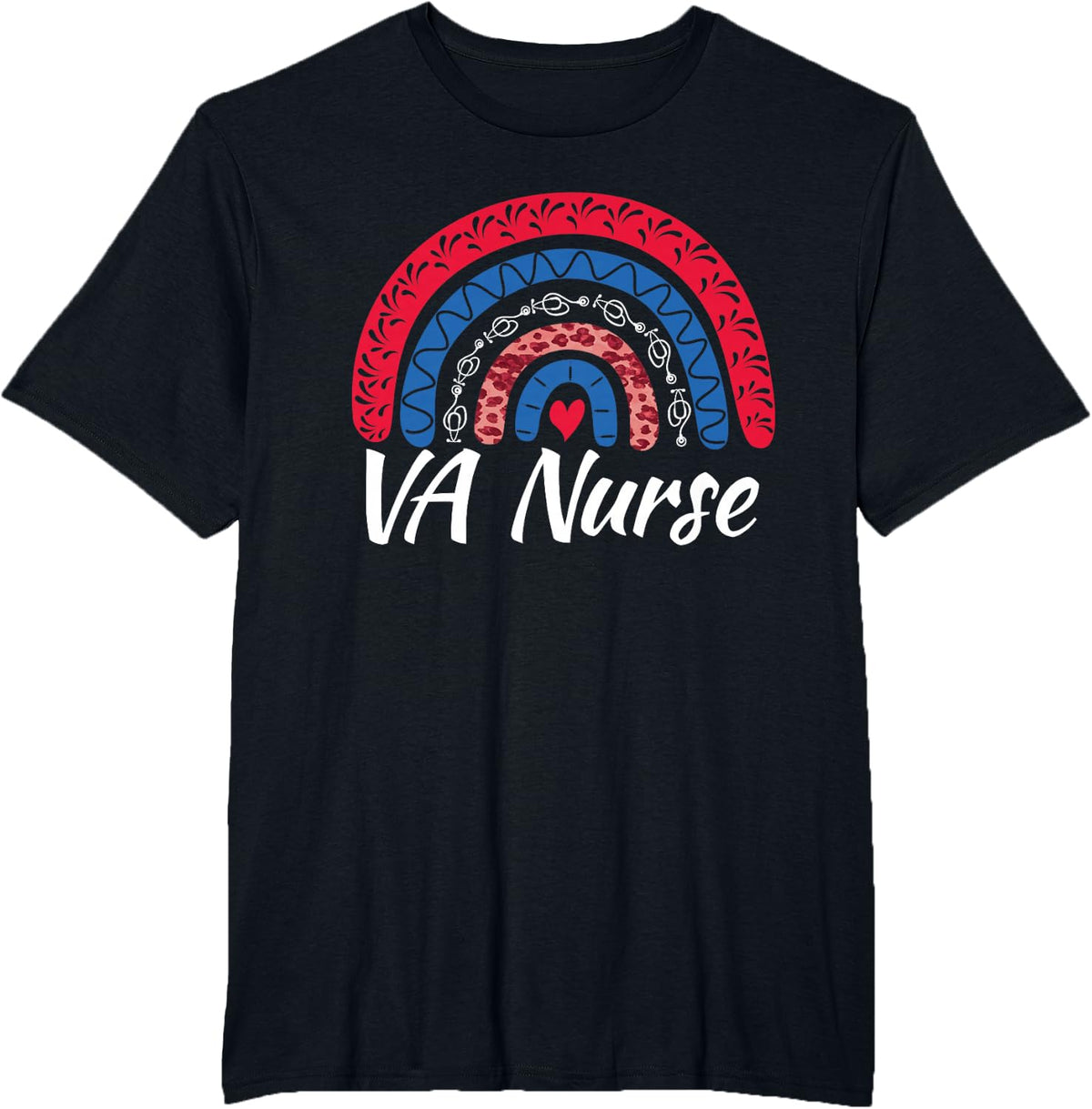Cute Rainbow Leopard VA Nurse Veteran RN Nursing Medical T-Shirt - Black