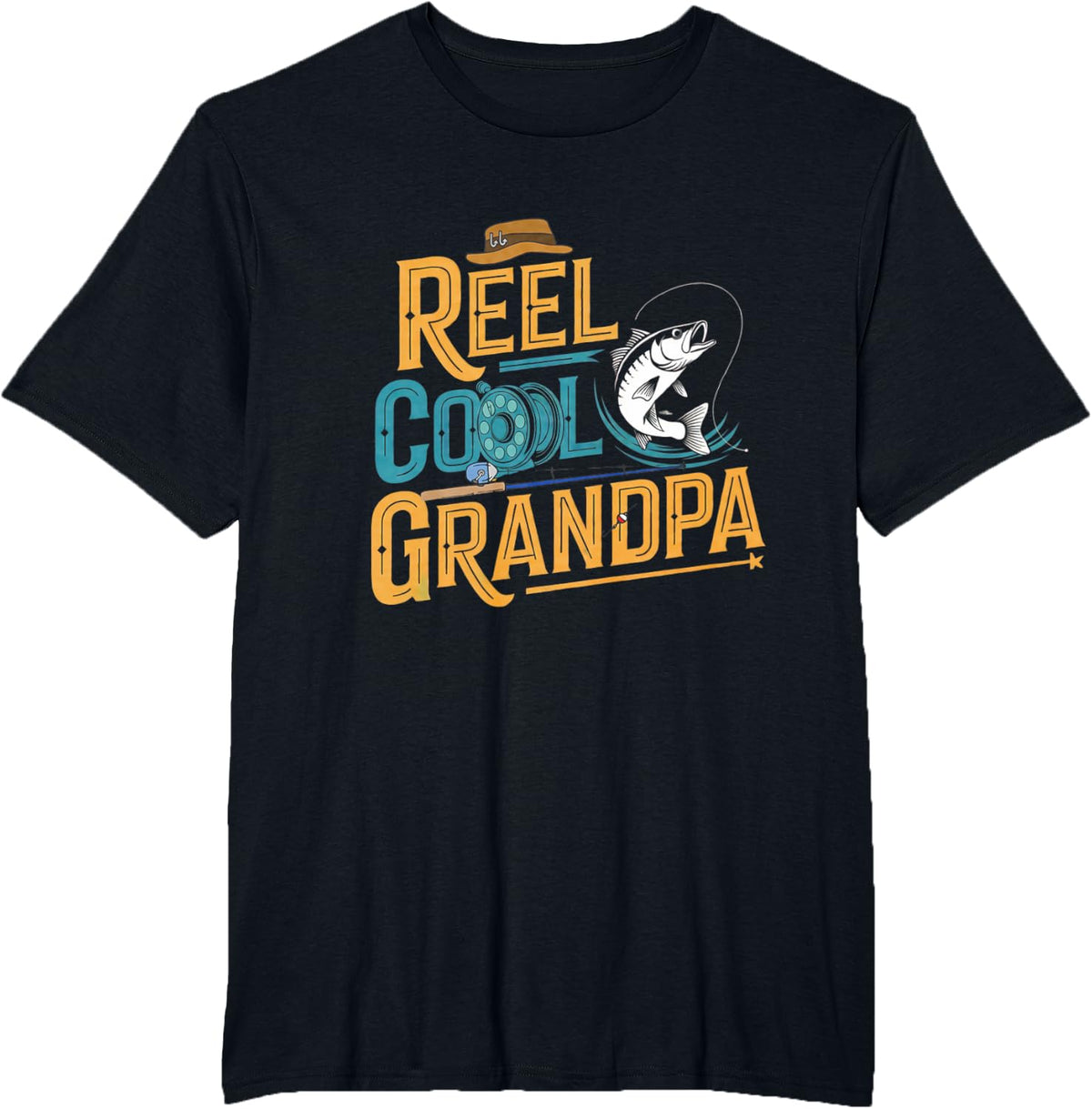 Reel Cool Grandpa Fishing Fisherman Fish T-Shirt - Black