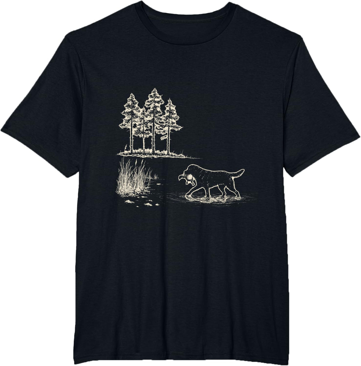 Vintage Labrador Retriever Duck Ink Etching Waterfowl T-Shirt - Black