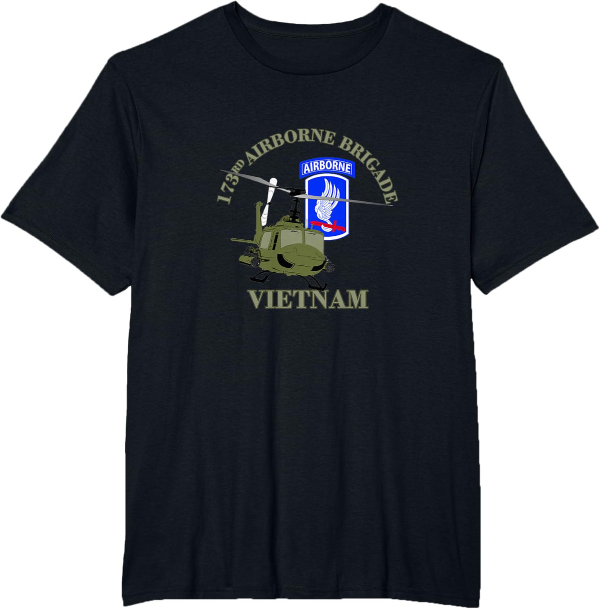 173rd Airborne Brigade Vietnam UH-1 Gunship Veterans Day T-Shirt - Black