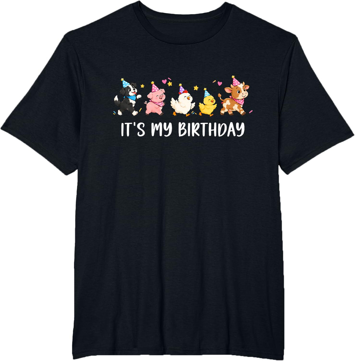 It's My Birthday Animal Theme Wearing Party Hats T-Shirt - Black