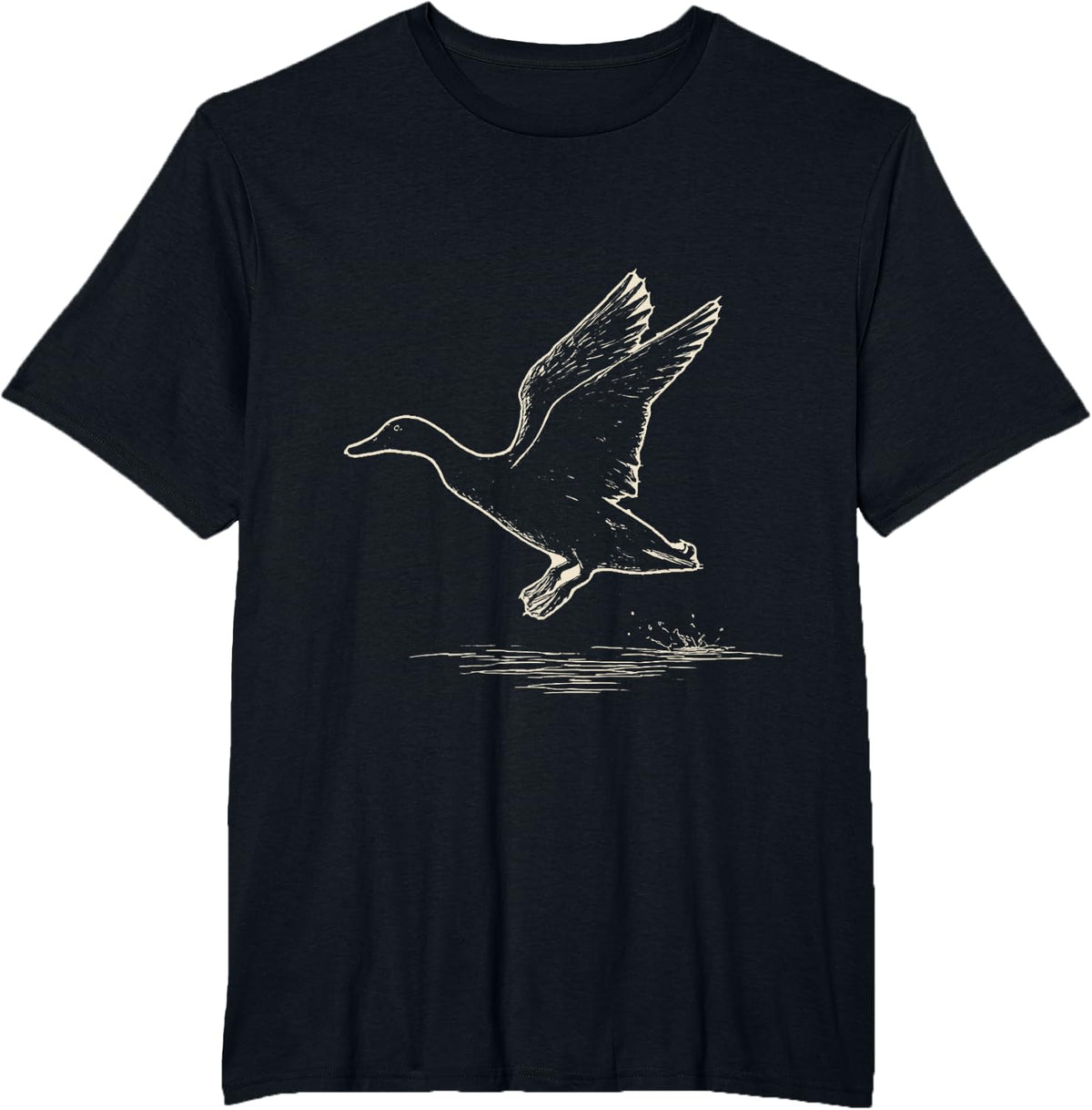 Vintage Mallard Drake Landing Ink Etching Duck Hunter T-Shirt - Black
