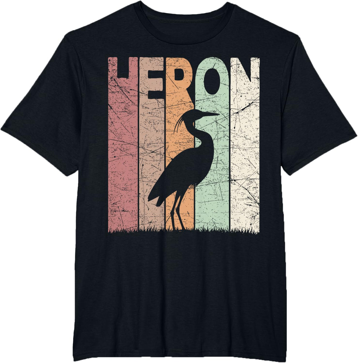 Heron Vintage Birdwatching Heron Retro Ornithology Birding T-Shirt - Black