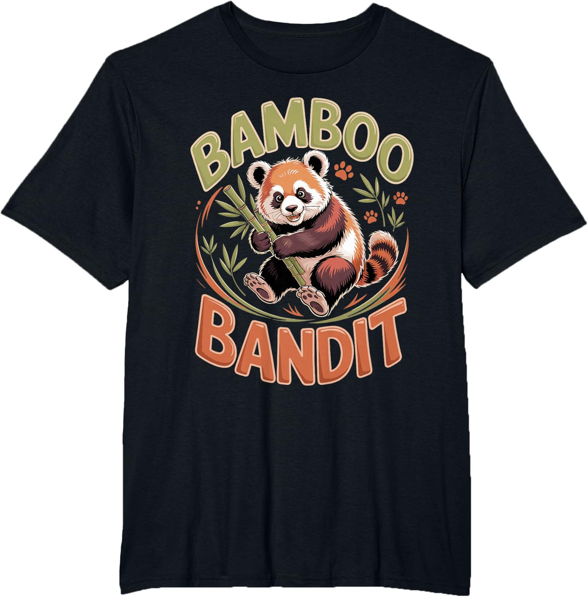 Bamboo Bandit Red Panda Wildlife Animal Lover T-Shirt - Black