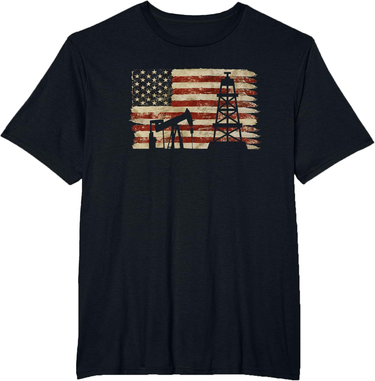 Oil Rig Worker Oilfield Roughneck American Flag T-Shirt - Black