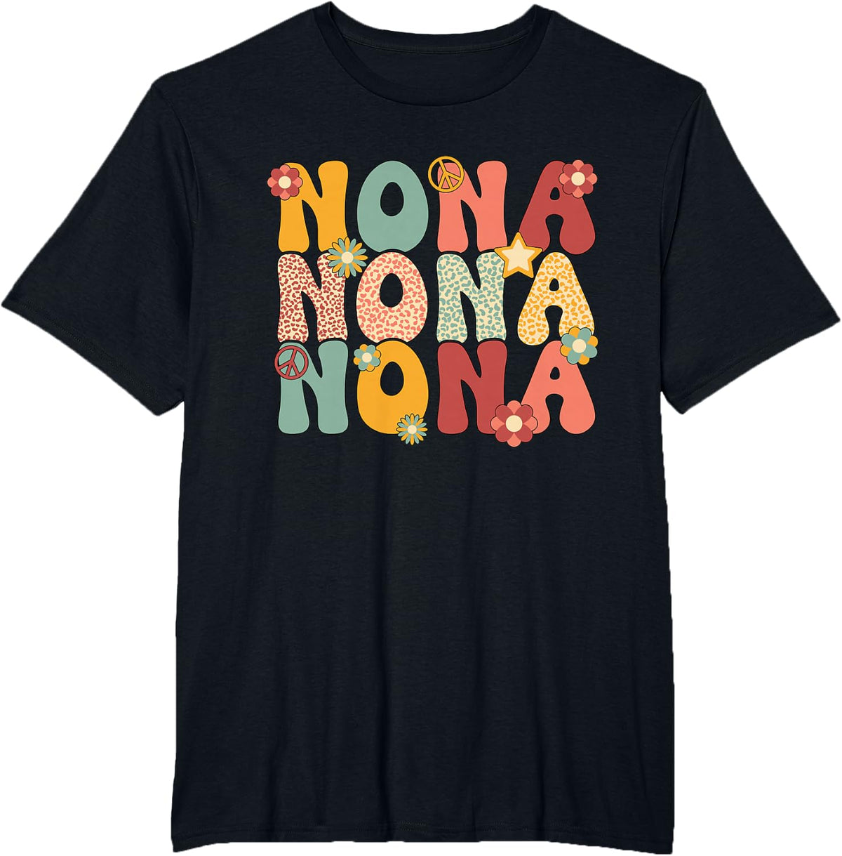 Nona Grandma Groovy Nona Grandmother T-Shirt - Black