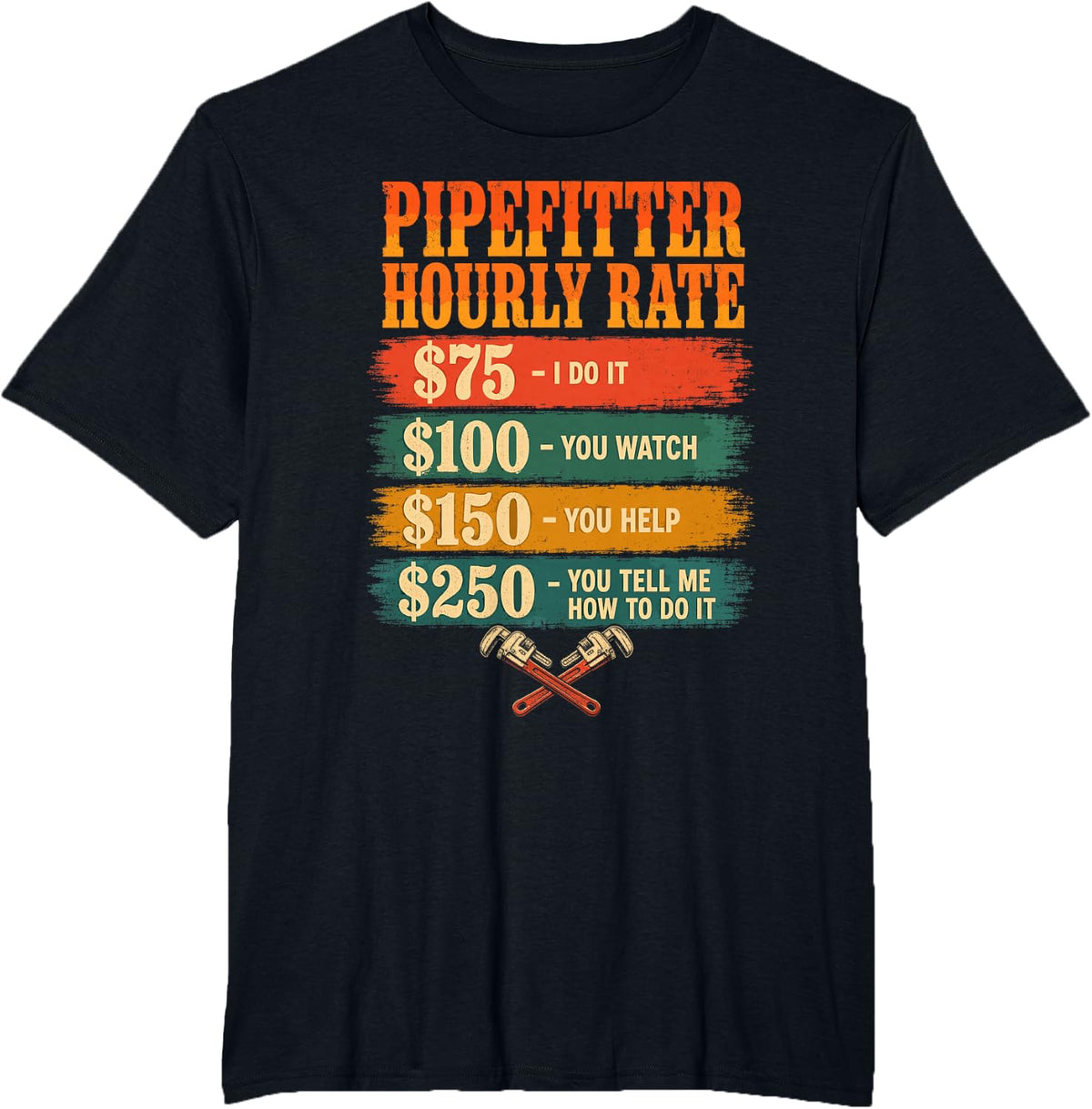 Pipefitter Hourly Rate Funny Steamfitter Pipe Wrenches T-Shirt - Black