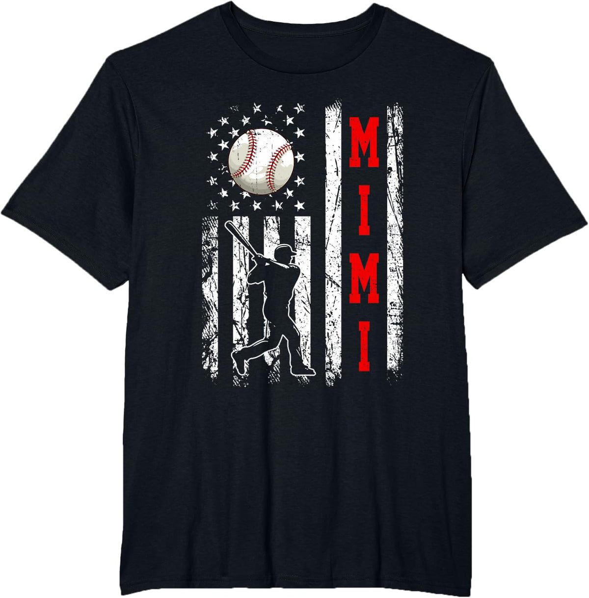 Baseball Mimi Baseball Player US Flag T-Shirt - Black