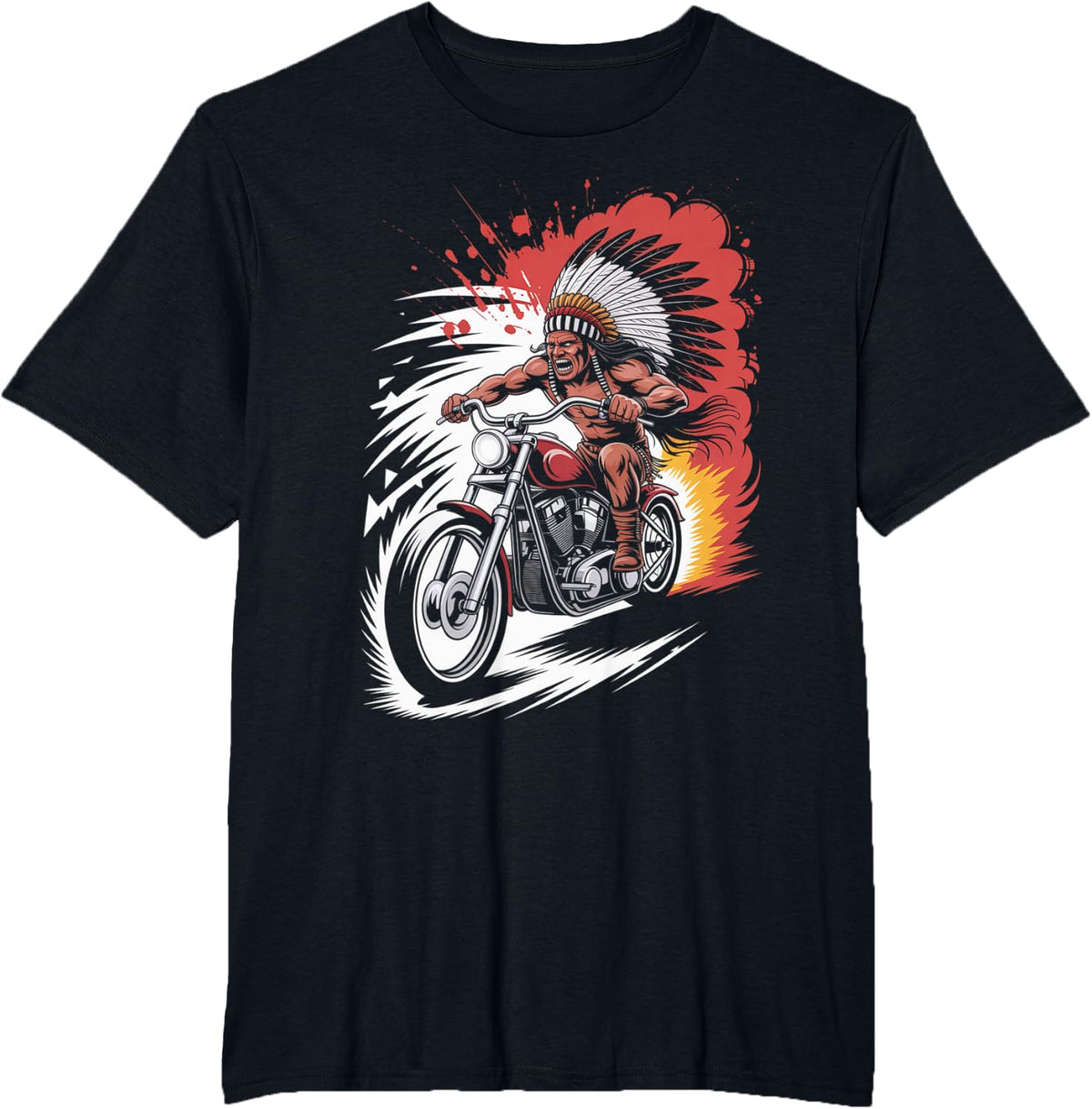 Native American Riding Biker Motorcycle Men Indian Rider T-Shirt - Black