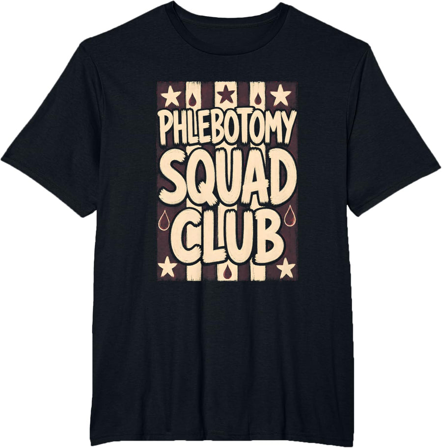 Phlebotomy Squad Club Phlebotomist Technician Retro T-Shirt - Black