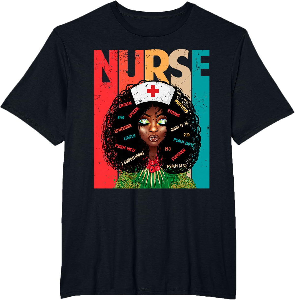 Retro Vintage Style Black Nurse Afro American Melanin Nurse T-Shirt - Black