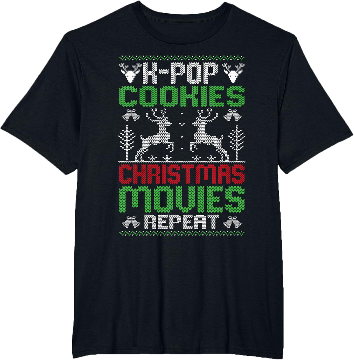 K-Pop Cookies Christmas Movies Repeat Korean Pop Music Xmas T-Shirt - Black